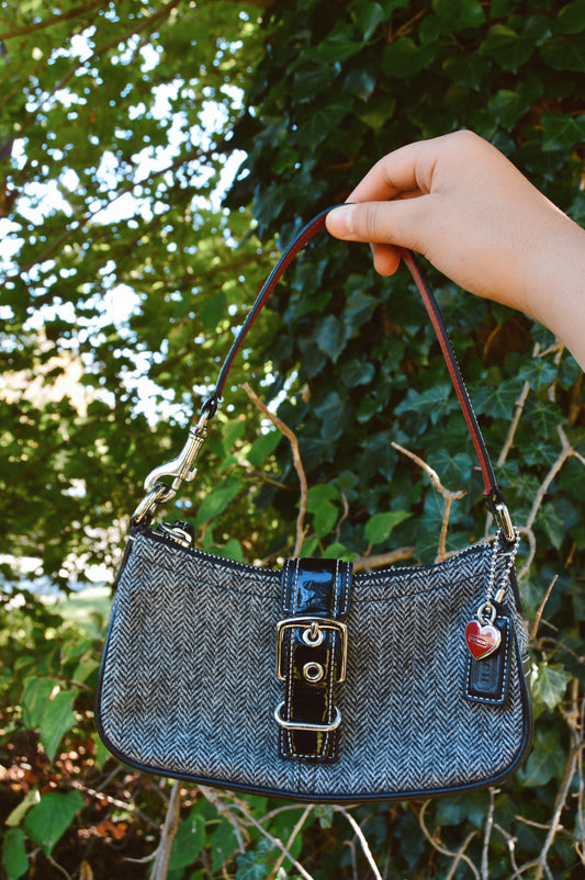Vintage Coach herringbone wool & leather mini bag