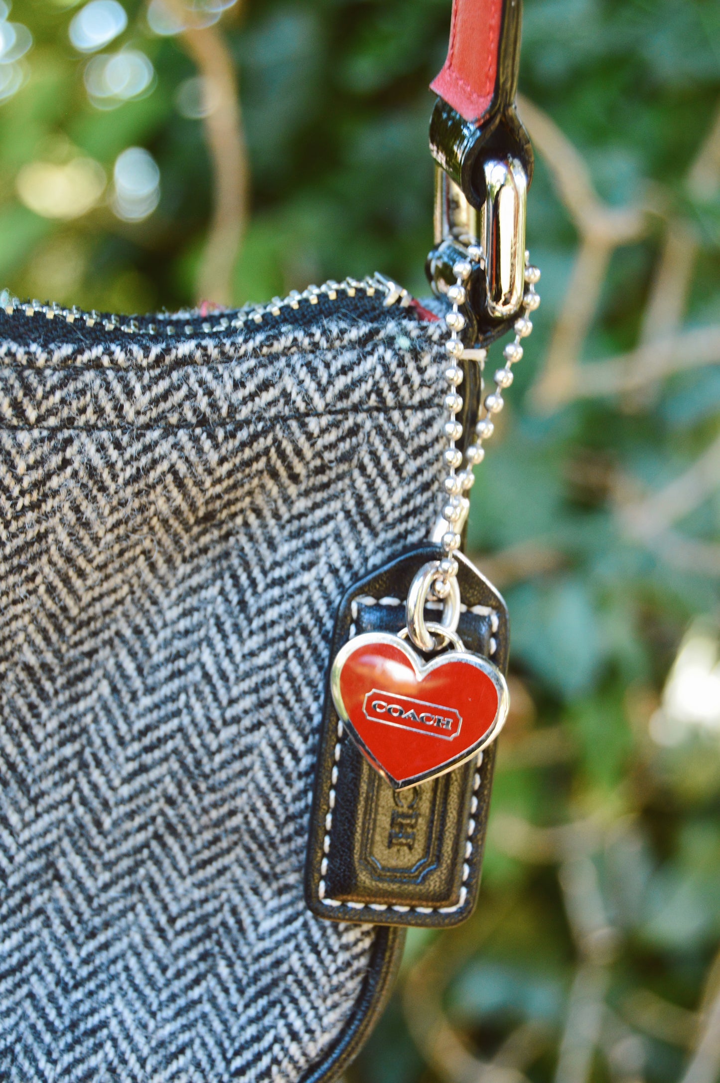 Vintage Coach herringbone wool & leather mini bag