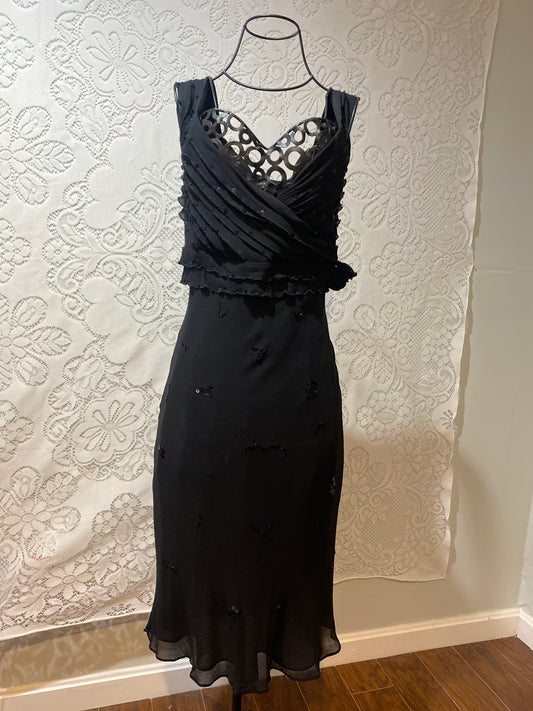 Vintage Lapis embroidered silk LBD