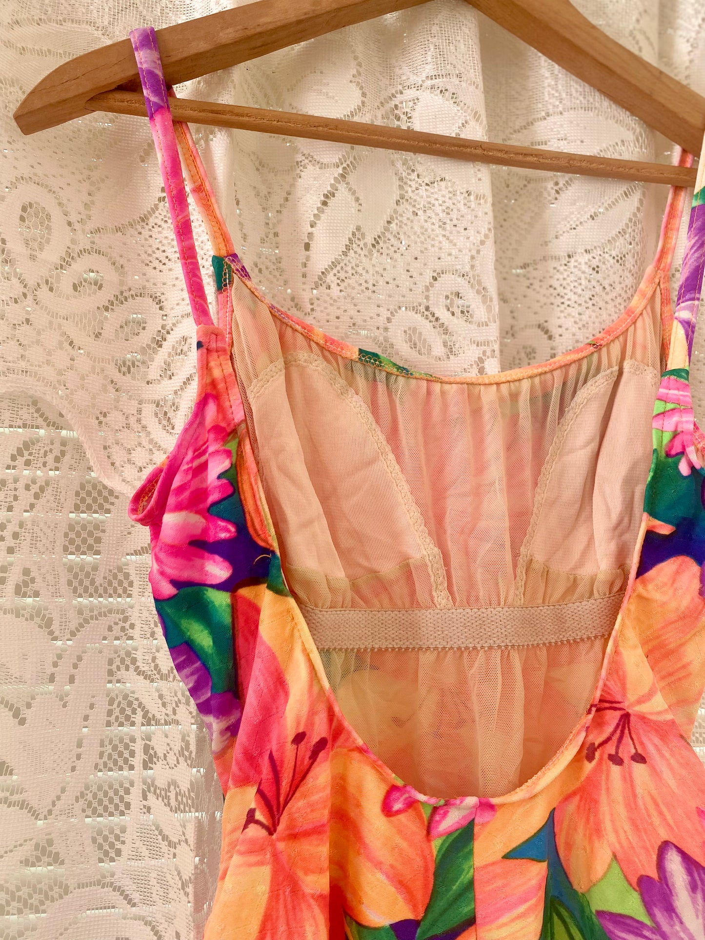 Vintage neon floral one piece!