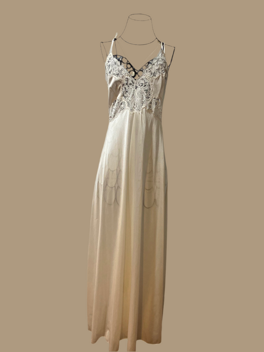 Vintage cream satin lingerie evening gown