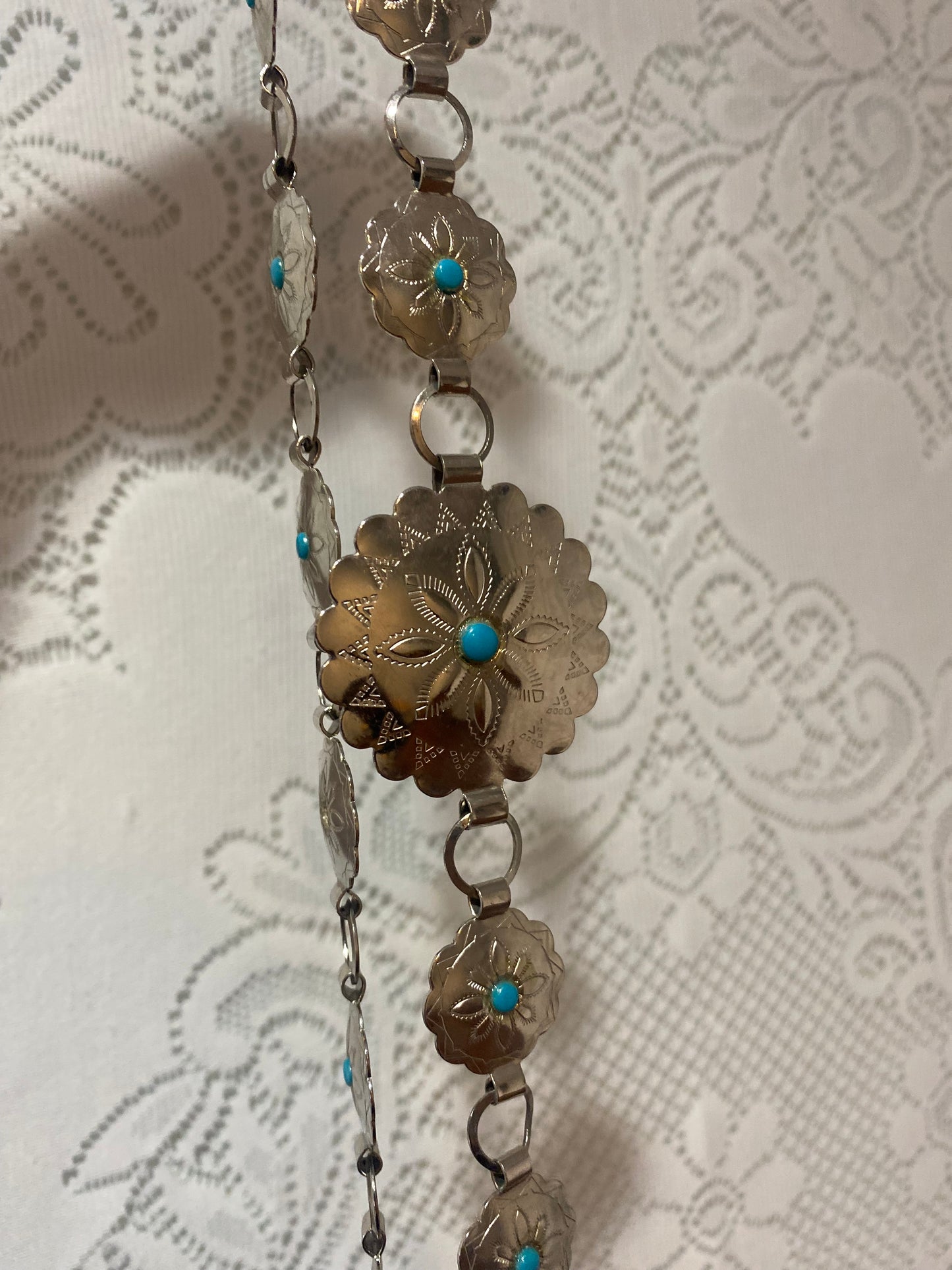 Silver & teal chain belt