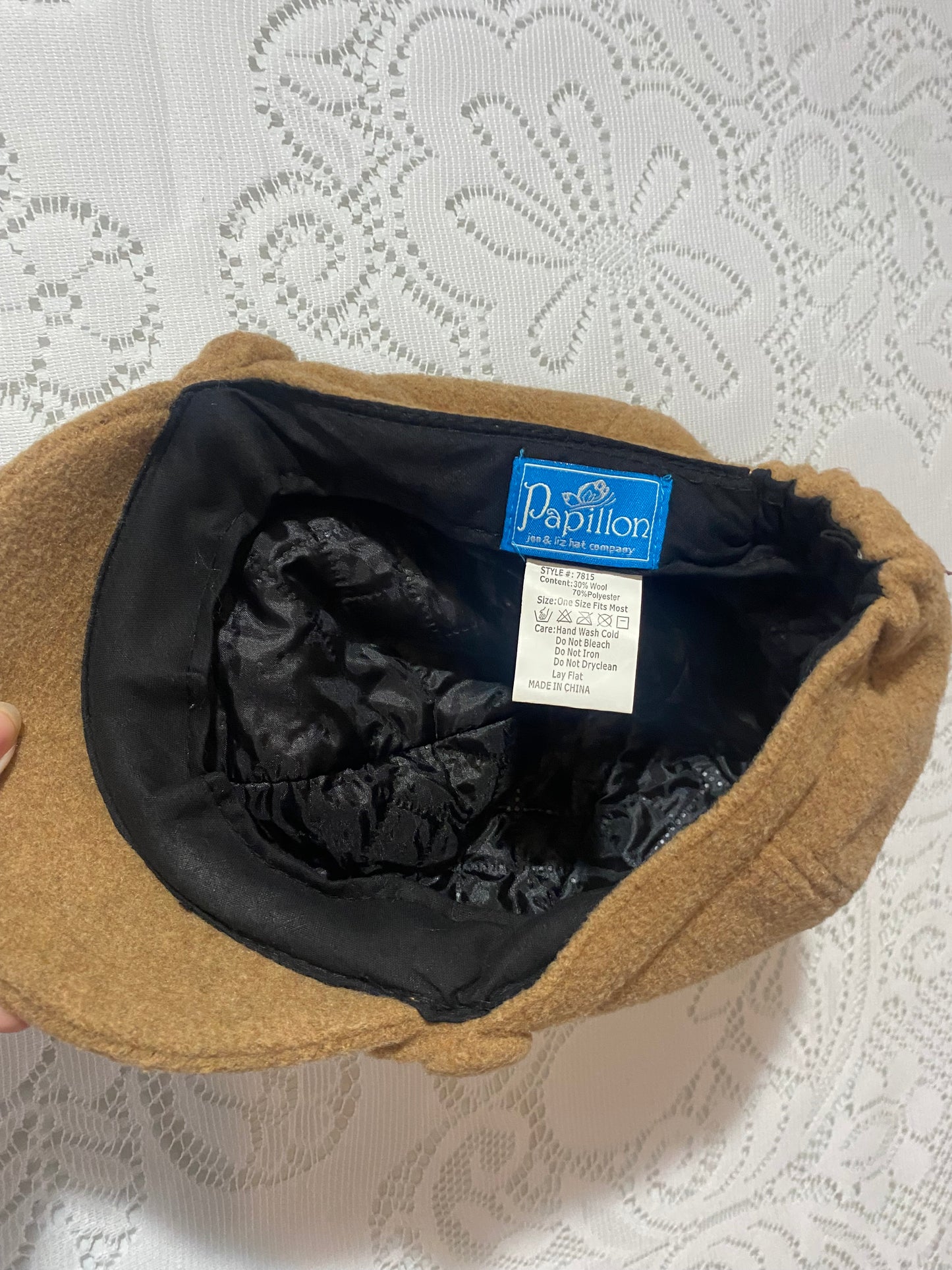 Papillon tan wool baker boy hat