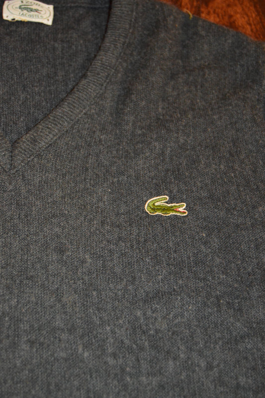 Vintage Grey Lacoste V neck sweater