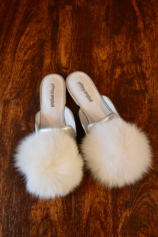 Jeffrey Campbell fur metallic flats