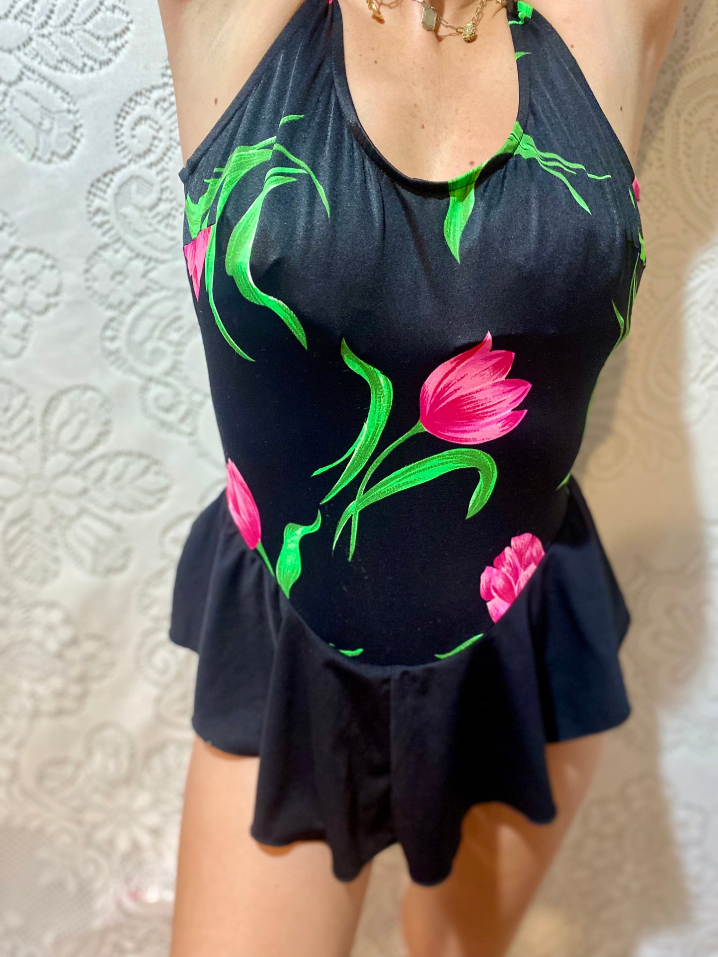 80’s floral one piece bathing suit