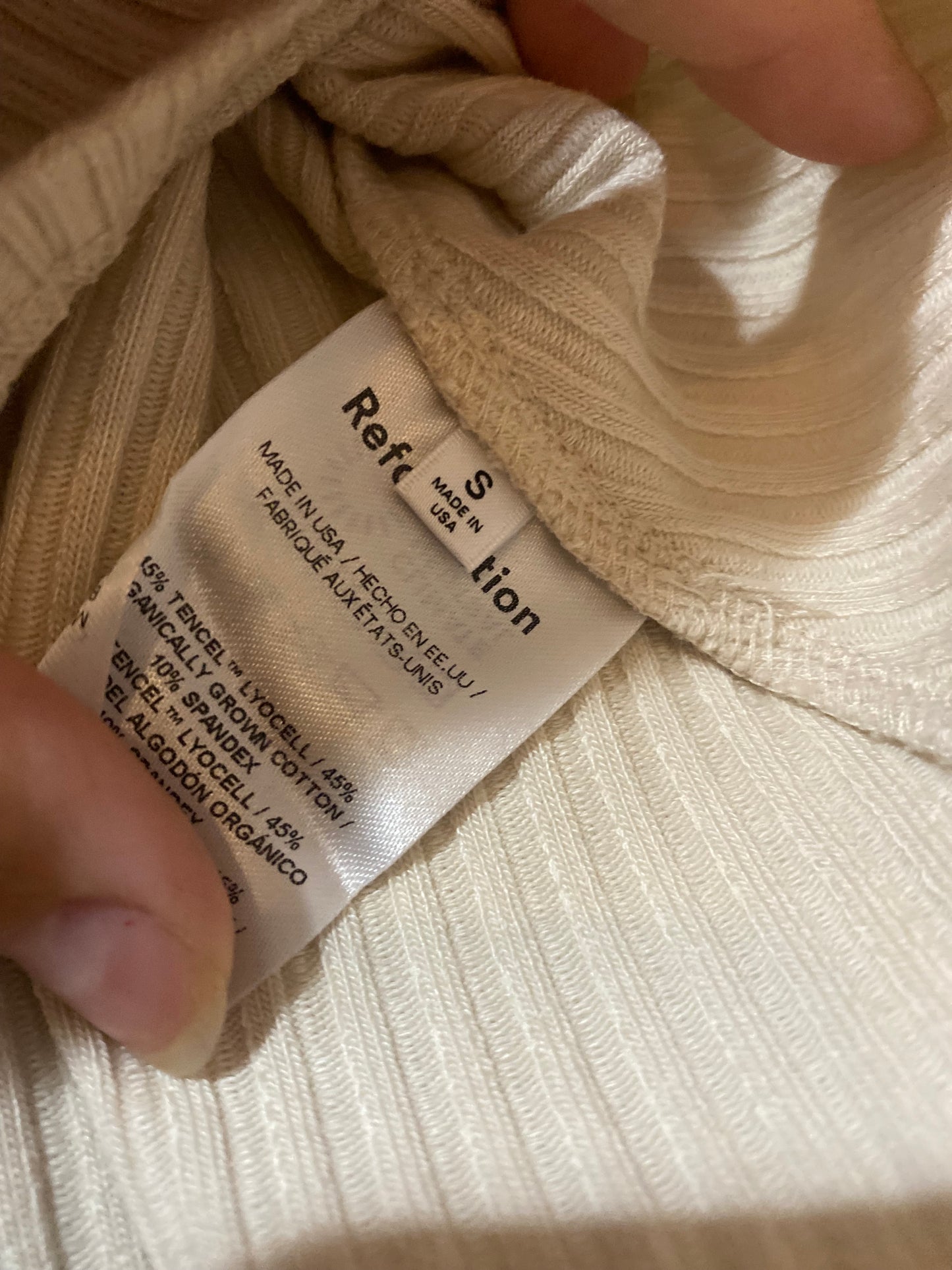Tan Reformation skirt
