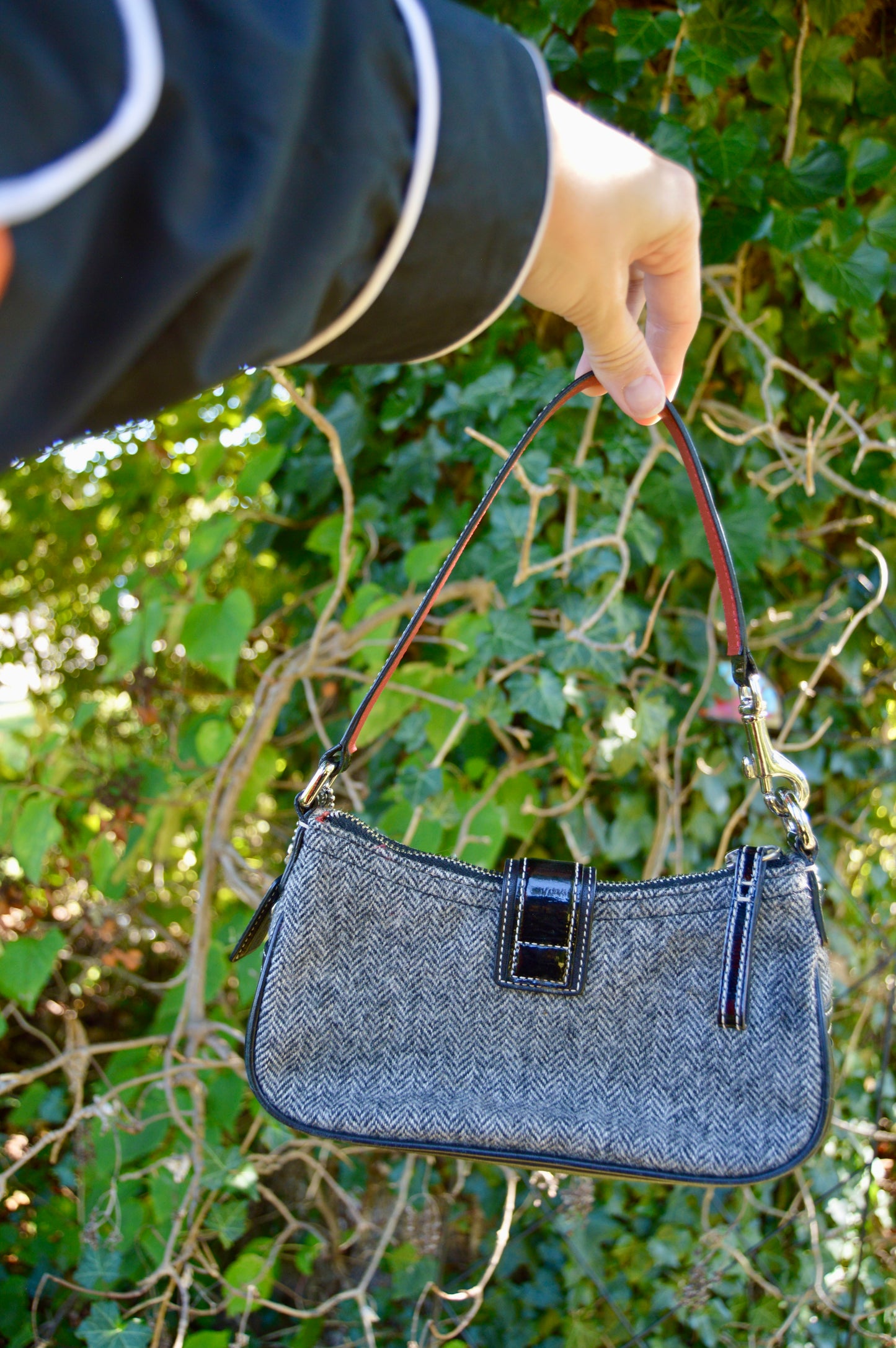 Vintage Coach herringbone wool & leather mini bag