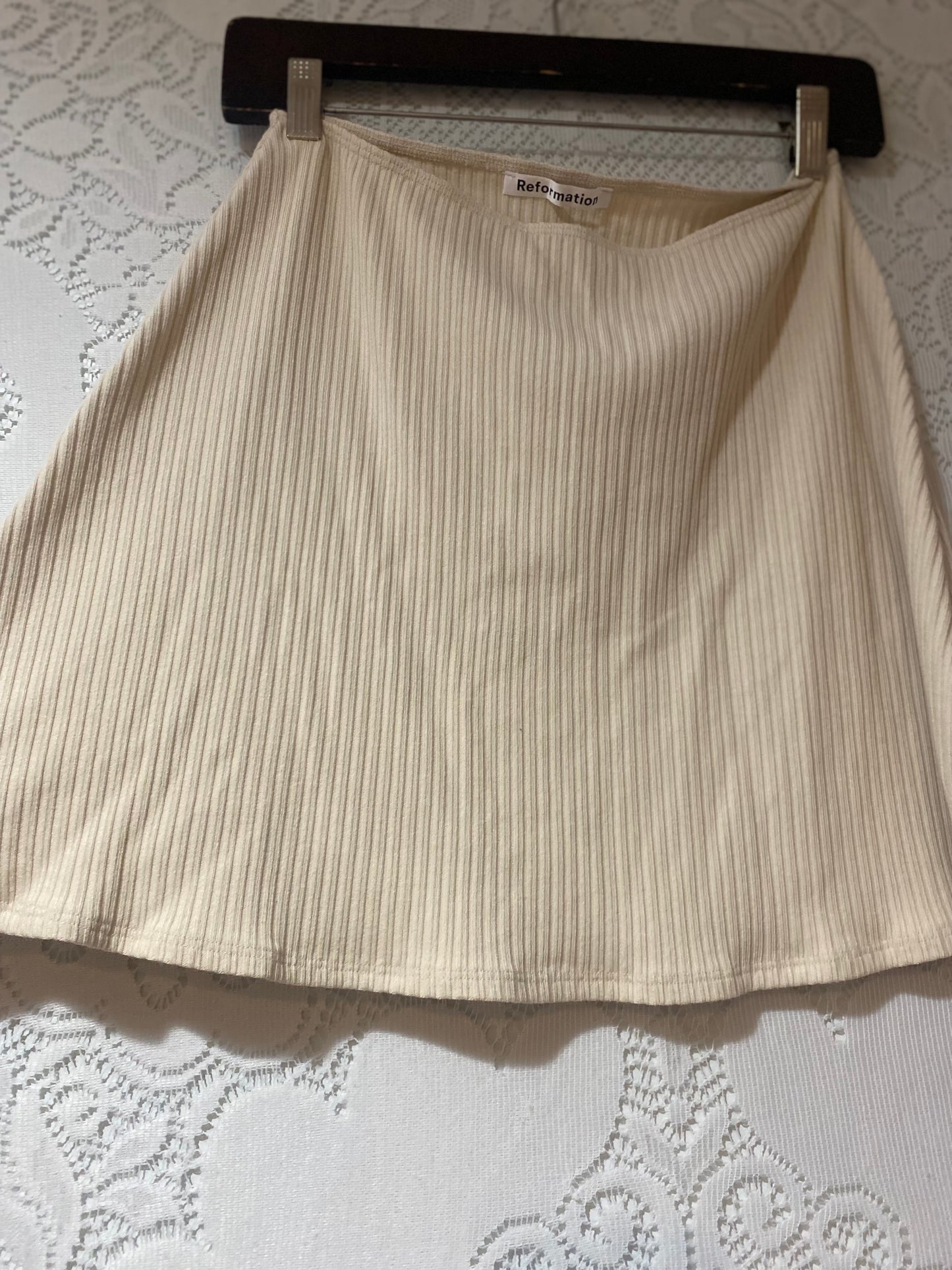 Tan Reformation skirt