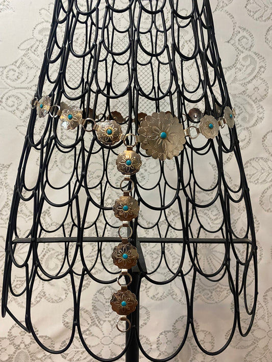 Silver & teal chain belt