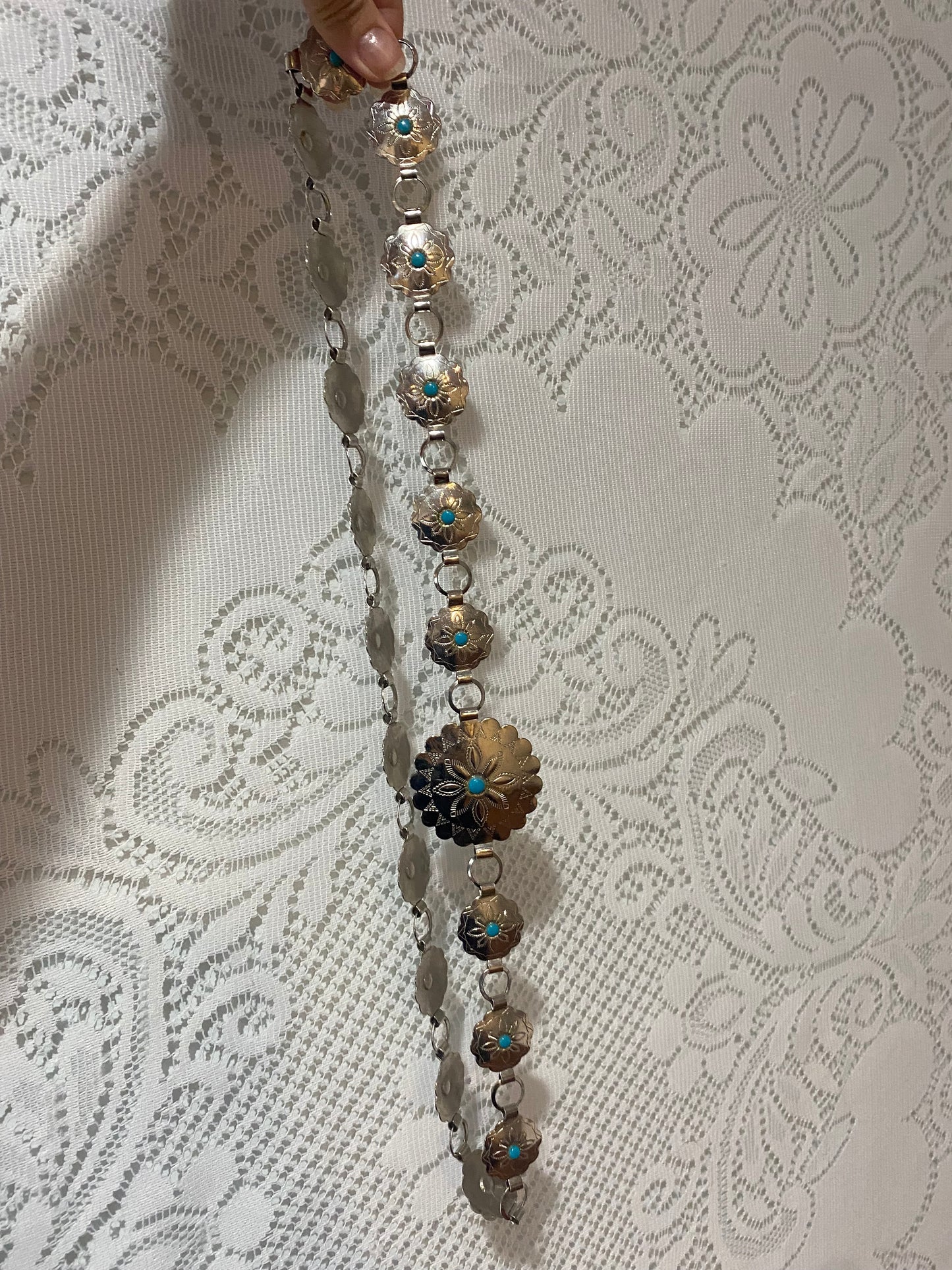 Silver & teal chain belt