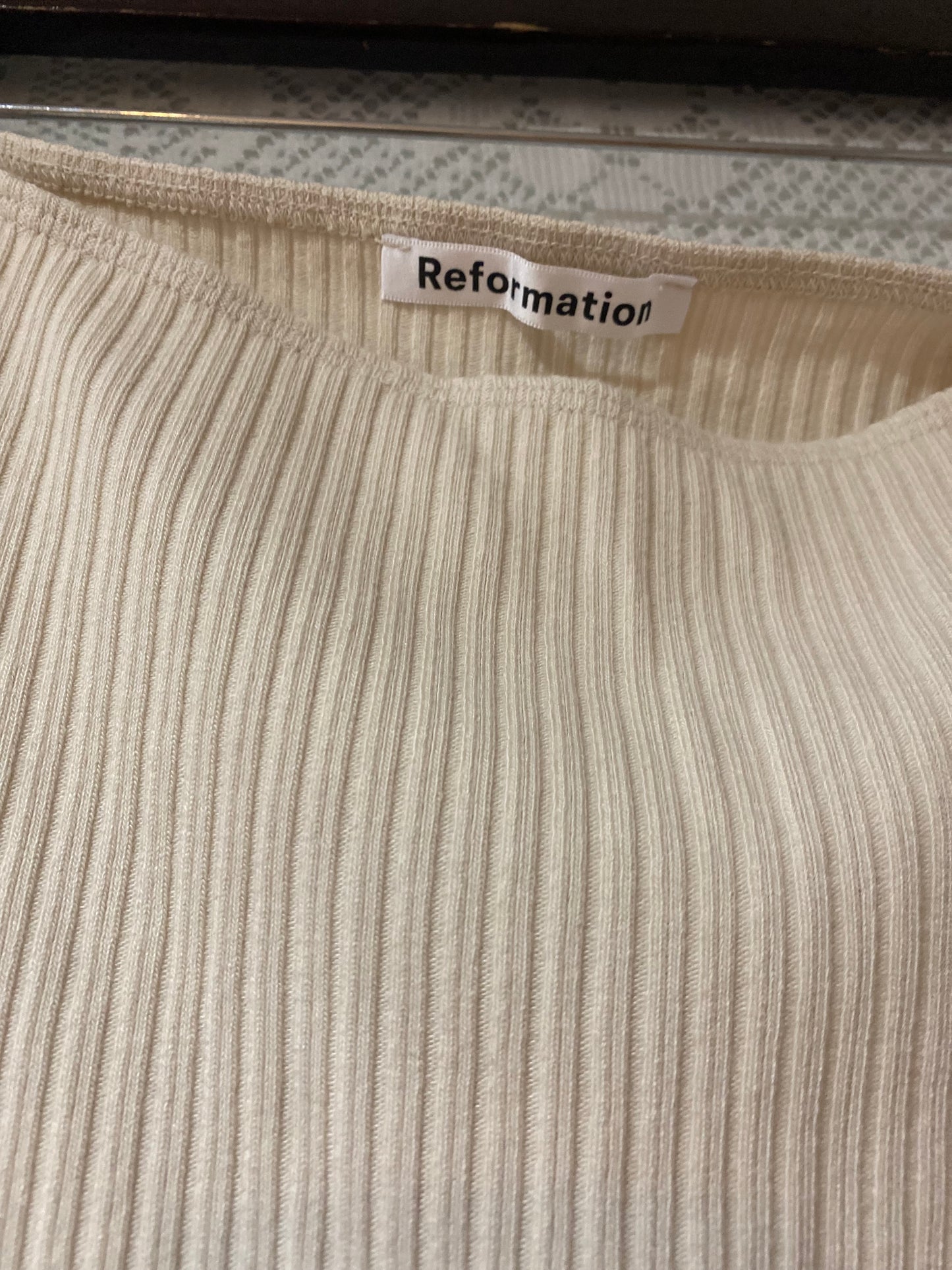 Tan Reformation skirt