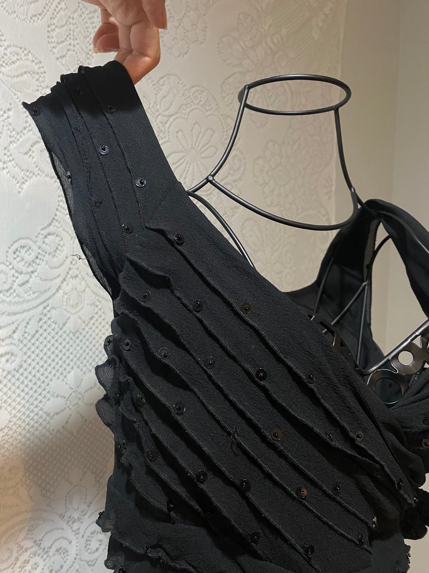 Vintage Lapis embroidered silk LBD