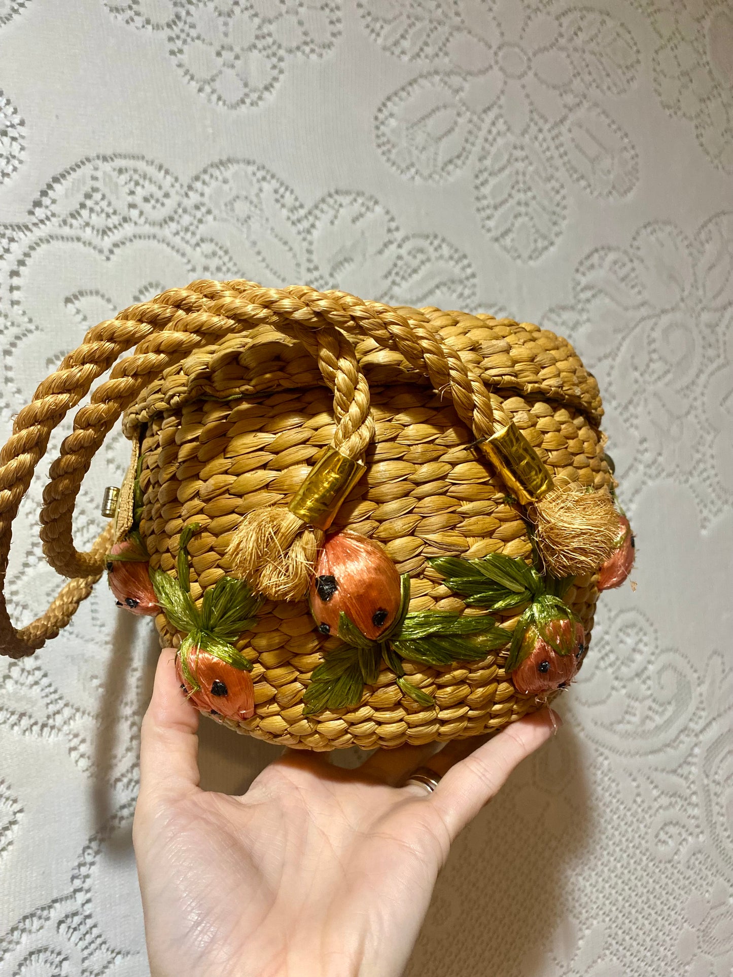 Vintage 50’s woven strawberry purse