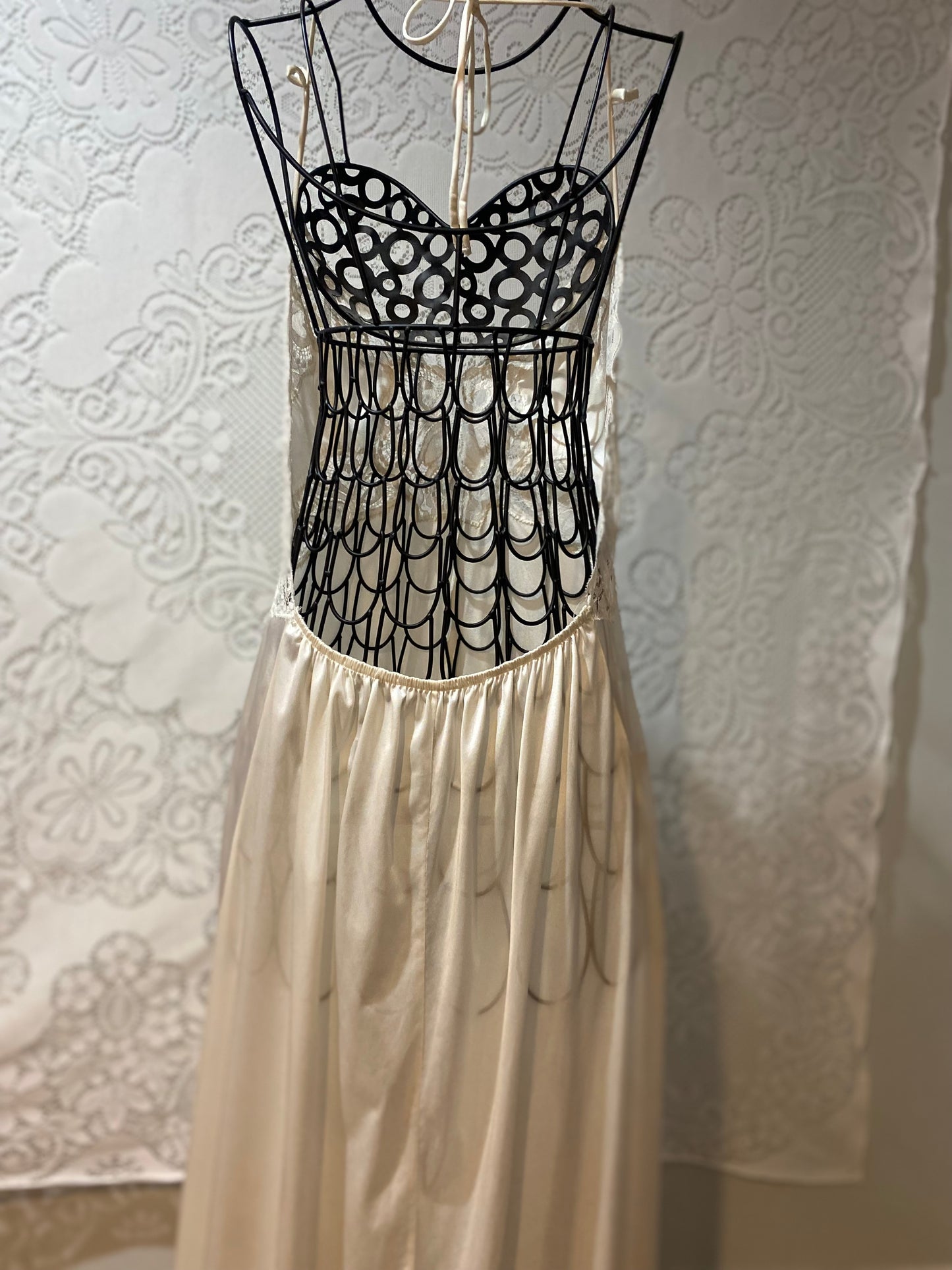 Vintage cream satin lingerie evening gown