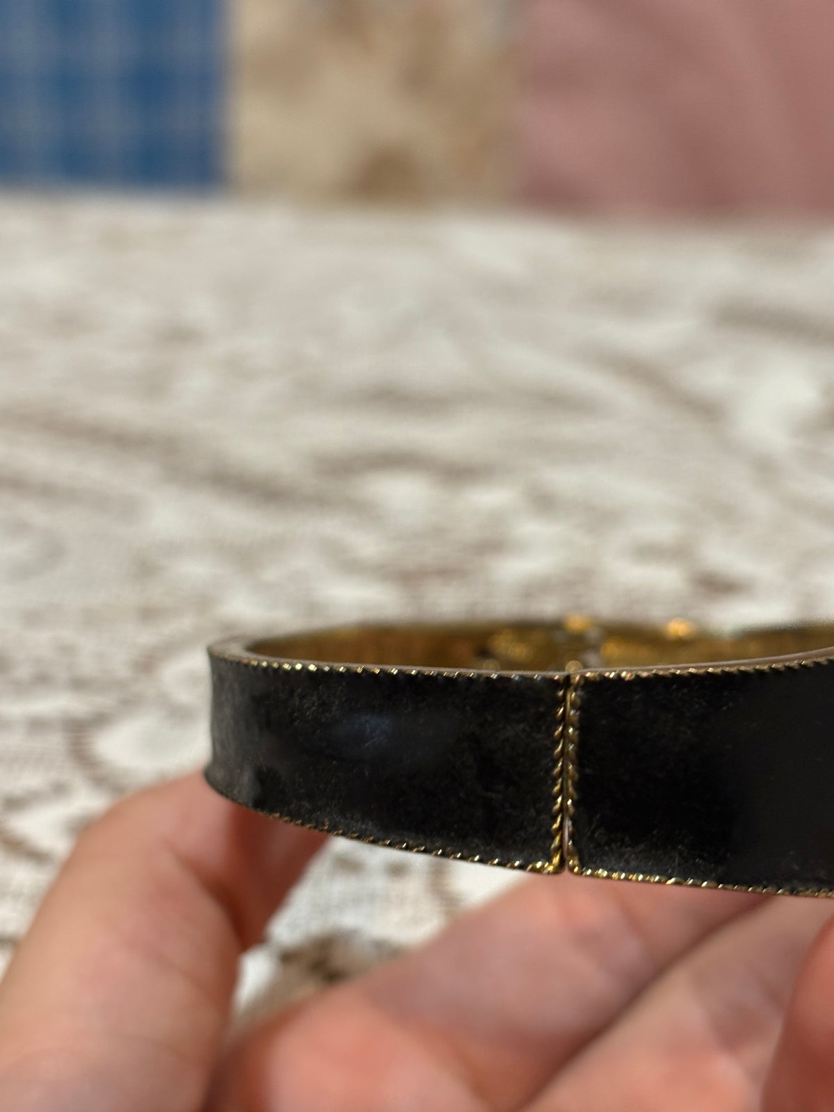 AMEDEO SCOGNAMIGLIO NYC CAMEO BLACK ENAMEL CUFF BANGLE BRACELET