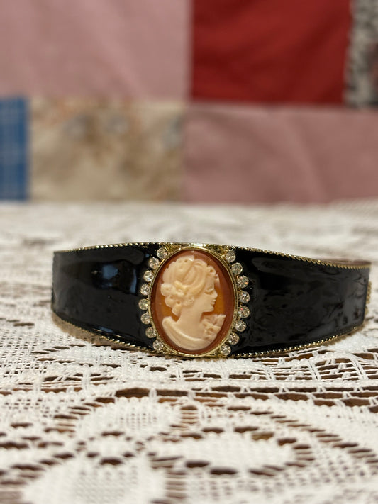 AMEDEO SCOGNAMIGLIO NYC CAMEO BLACK ENAMEL CUFF BANGLE BRACELET