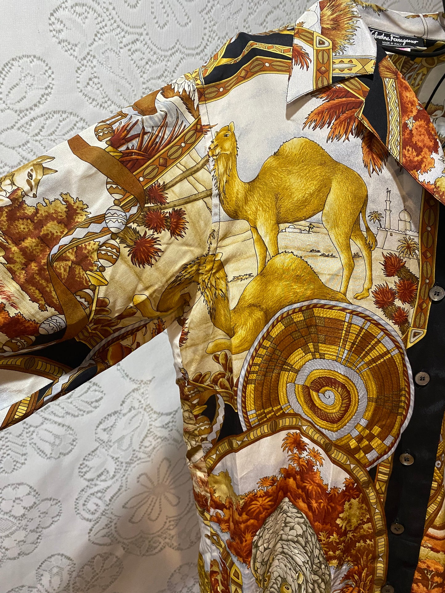 Vintage Ferragamo camel silk button down