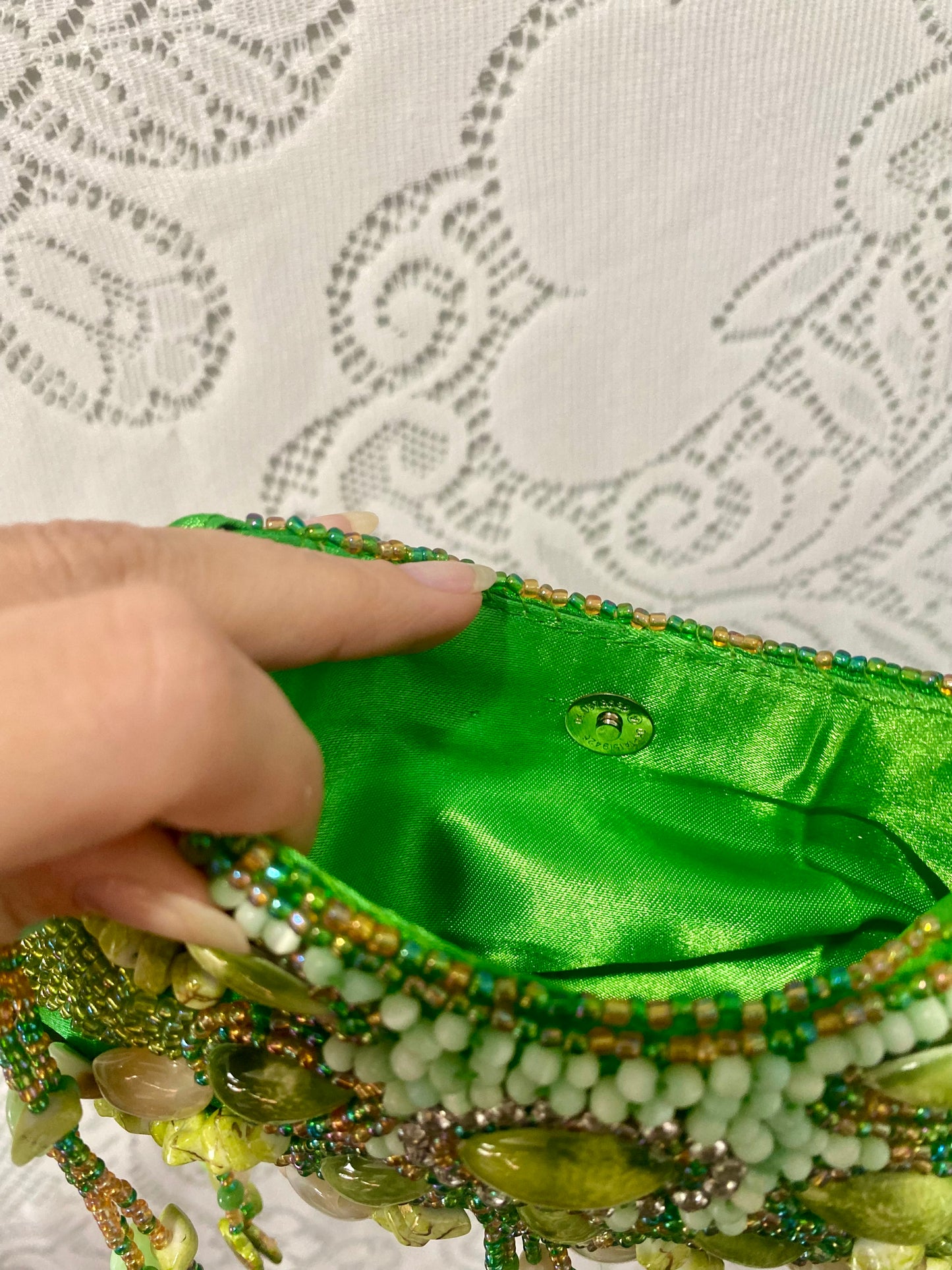 Vintage Green beaded purse