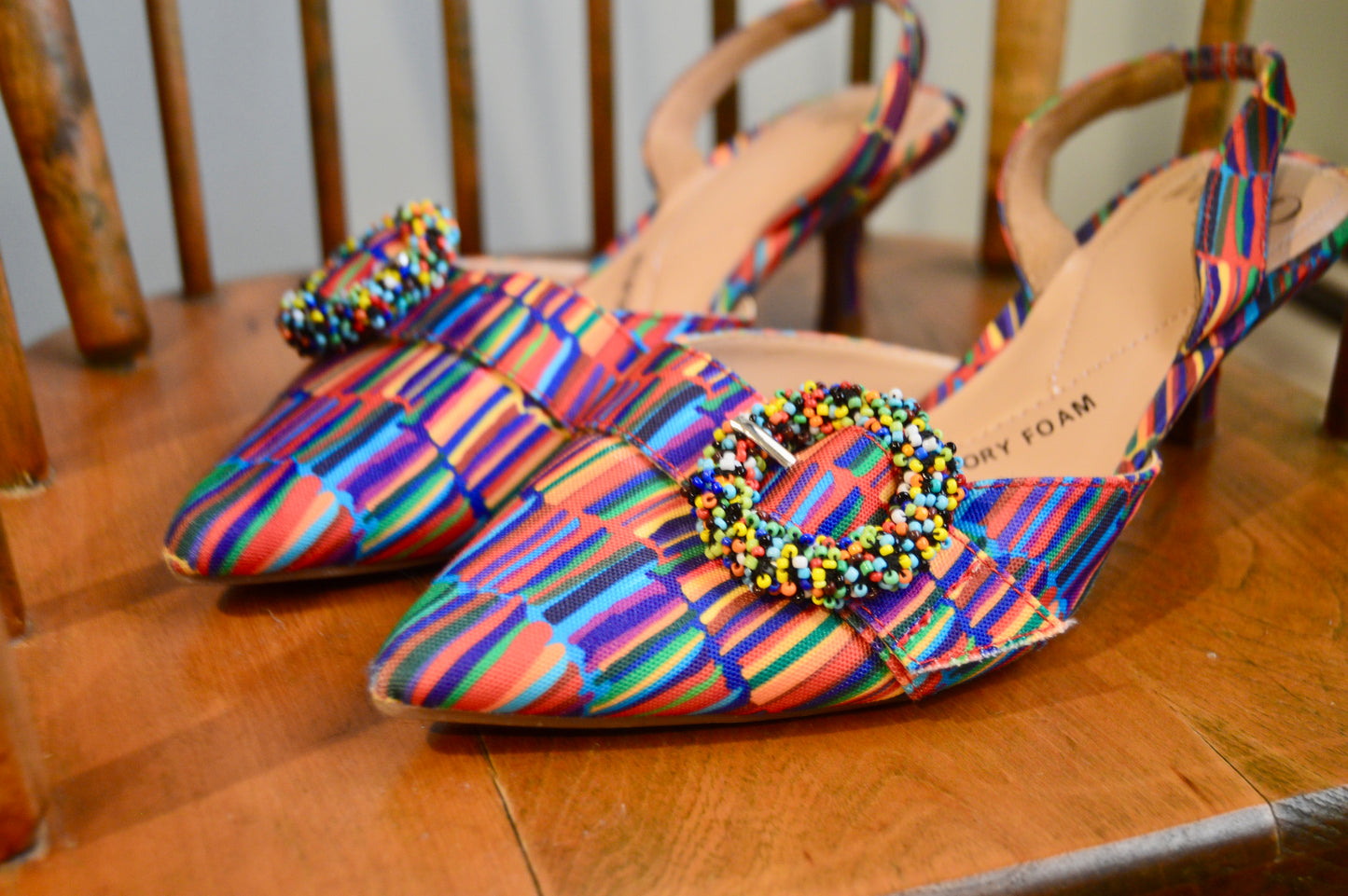 Impo rainbow kitten heels