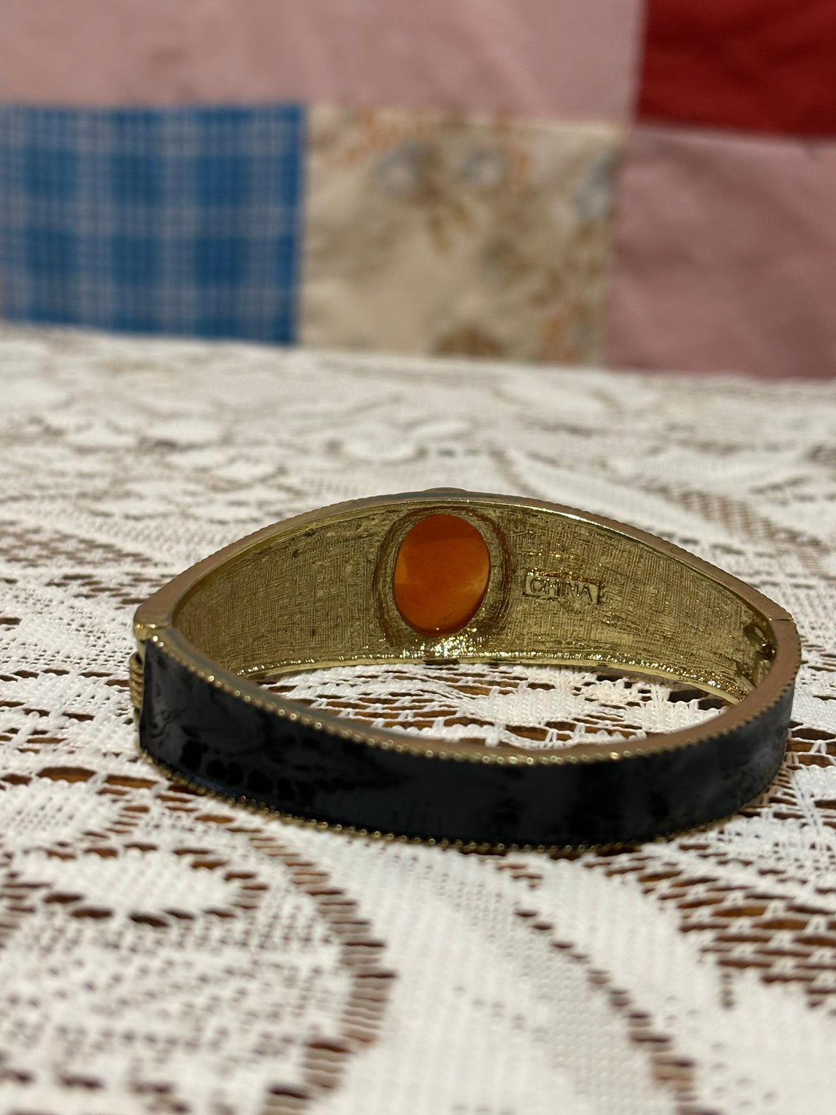AMEDEO SCOGNAMIGLIO NYC CAMEO BLACK ENAMEL CUFF BANGLE BRACELET