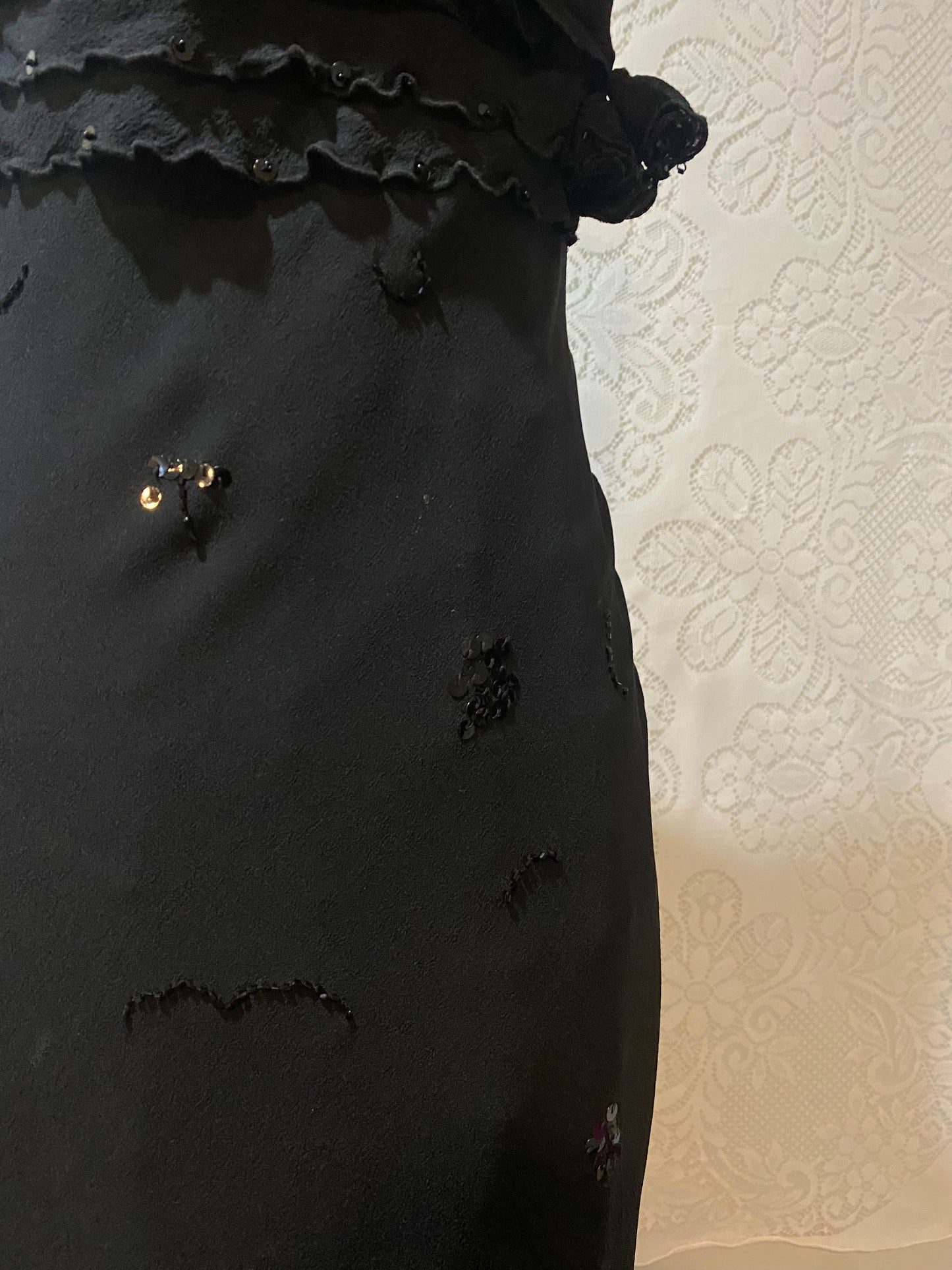 Vintage Lapis embroidered silk LBD
