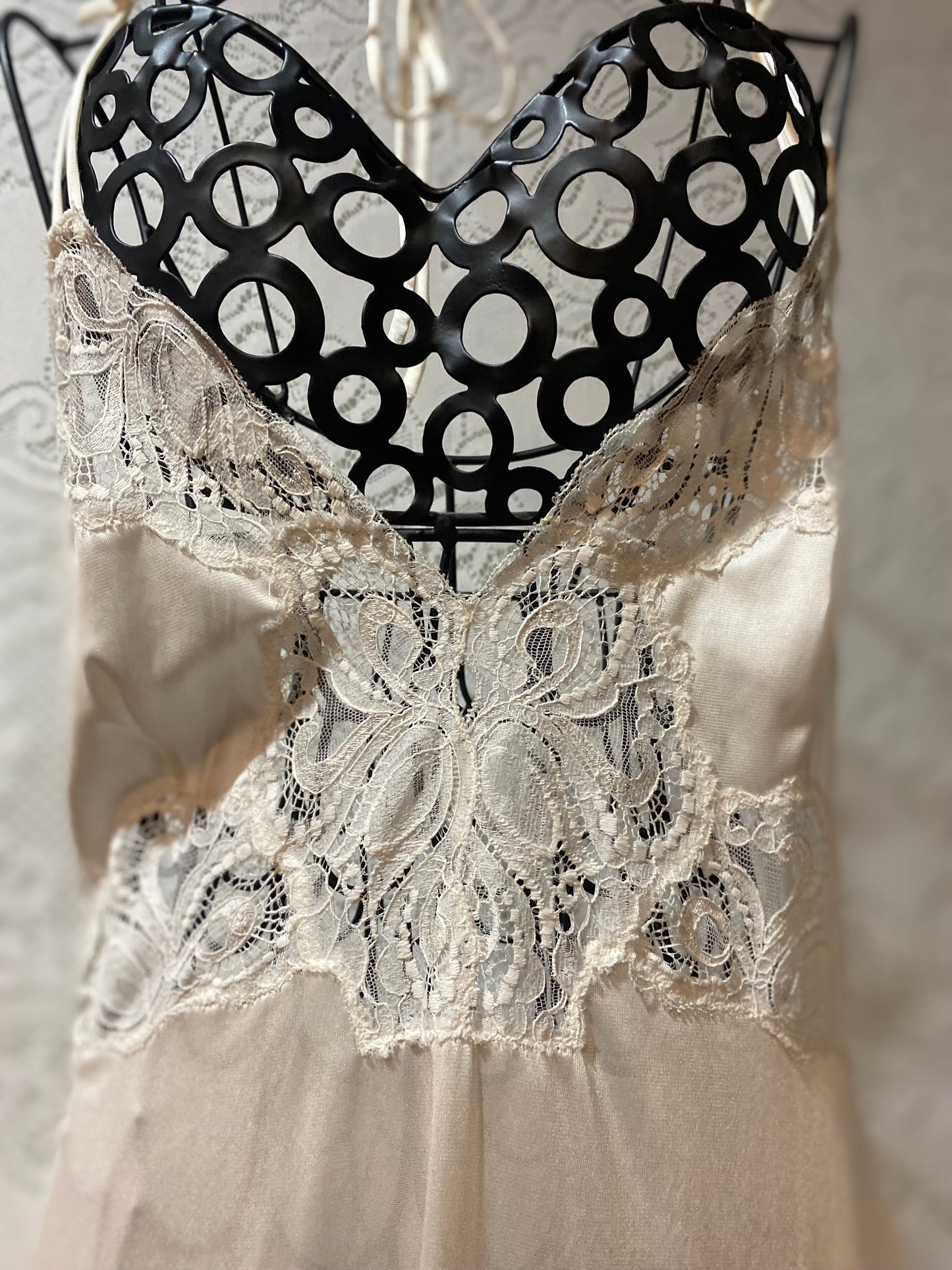 Vintage cream satin lingerie evening gown