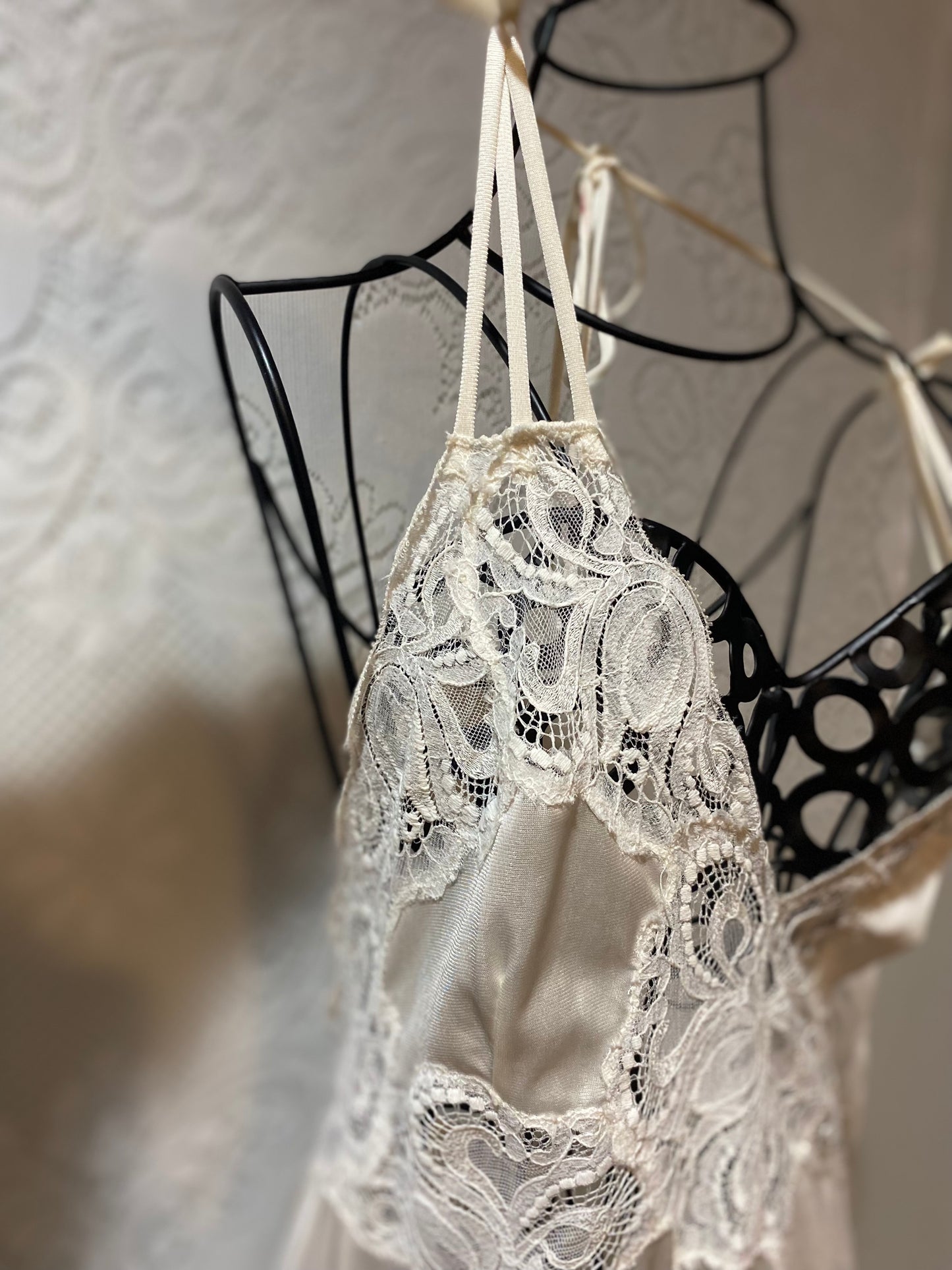 Vintage cream satin lingerie evening gown